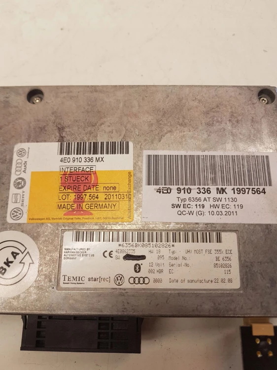 MODUŁ STEROWNIK BLUETOOTH AUDI A4 A5A6 4E0910336MX