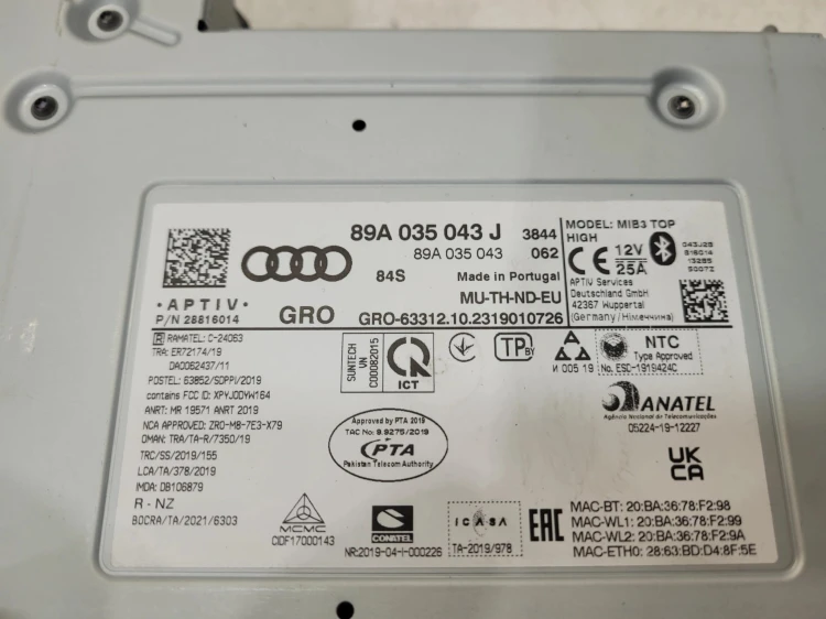 RADIO CZYTNIK MULTIMEDIÓW AUDI Q4 E-TRON A3 8Y 89A035043J