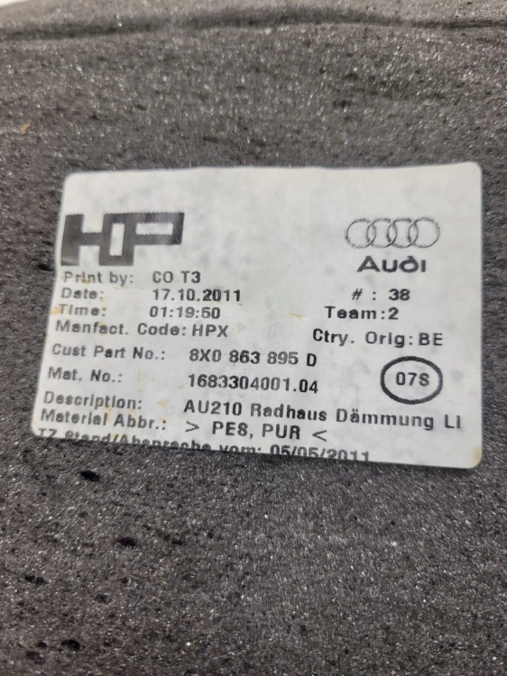 WYGŁUSZENIE BŁOTNIKA LEWE AUDI A1 8X3 8X0863895