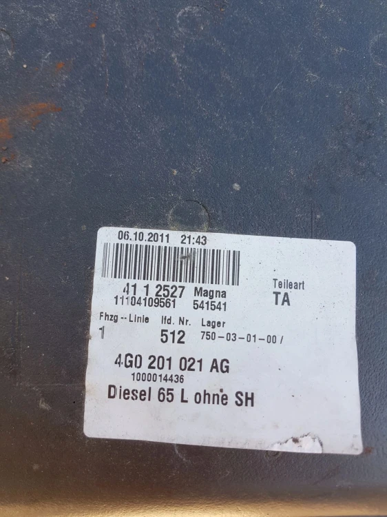 BAK ZBIORNIK PALIWA AUDI A6 C7 3.0 TDI 4G0201021AG